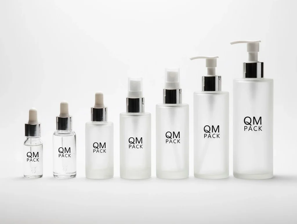 glass bottle sizes for cosmetics ranging from 5ml to 200ml