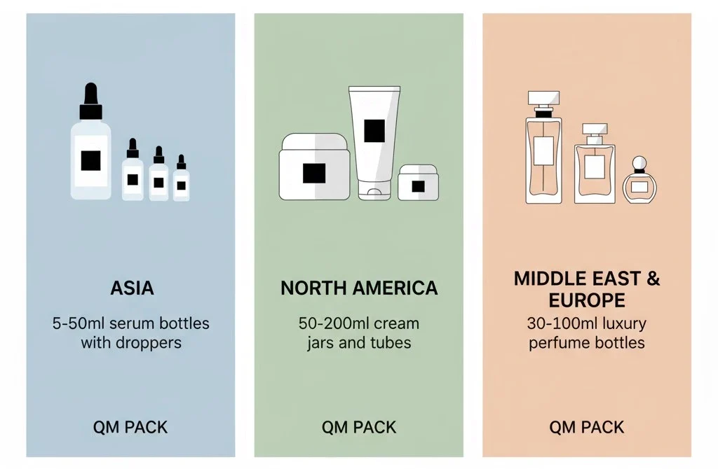 regional preferences for glass bottle sizes for cosmetics