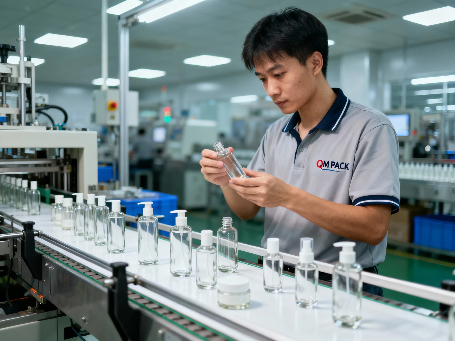 quality control of glass bottle sizes for cosmetics at QM PACK facility